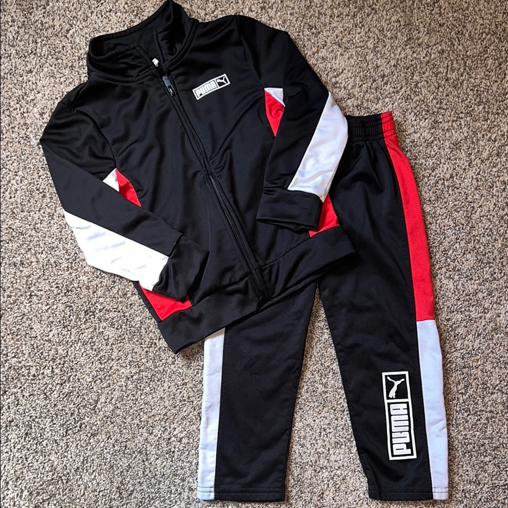 NWOT Puma Black and Red Sweatpants with Color-Blocking Design